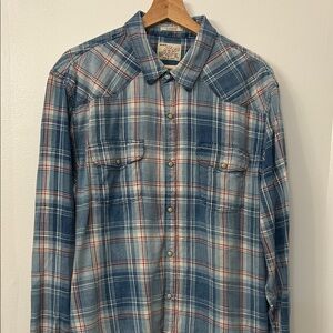 Lucky Brand Blue and White Plaid Button Down Shirt